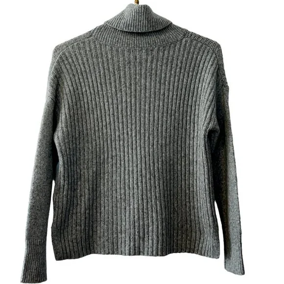 Rachel Zoe Wool Blend Cowl Neck Ribbed Sweater in Grey - Picture 2 of 5